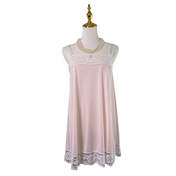 Vintage 60s Coquette Pastel Pink Nylon Lacy Babydoll Nightgown Women’s Size S - Picture 4 of 10